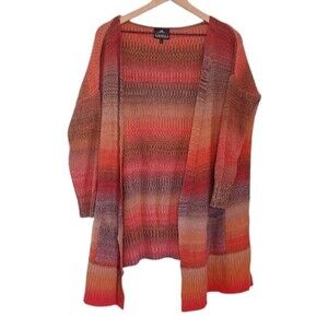 Angie Multicolor Fall Colors Open Front Long Line Cardigan Size Small